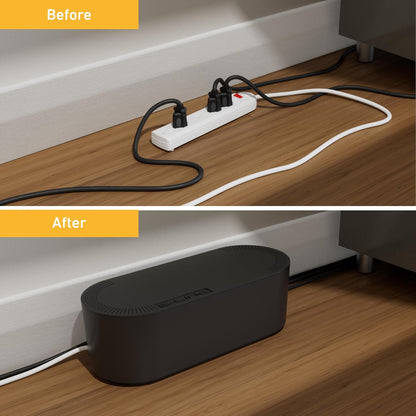 Cable Management Box, Power Strip Holder, Floor Outlet Hiders, Desk Cord Organizer, Cover TV Wires, Wire Storage, Extension Hider, Office Concealer for Cords, Baby Proof Cables - Large, Black