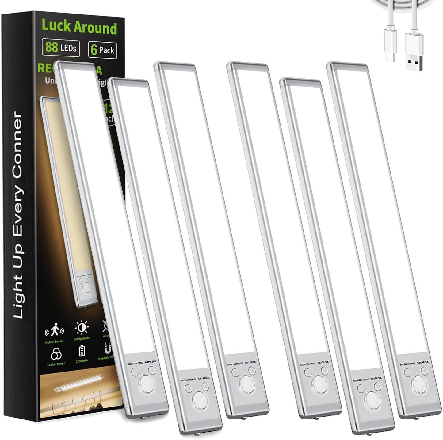 6 Pack Rechargeable Motion Sensor Cabinet Light