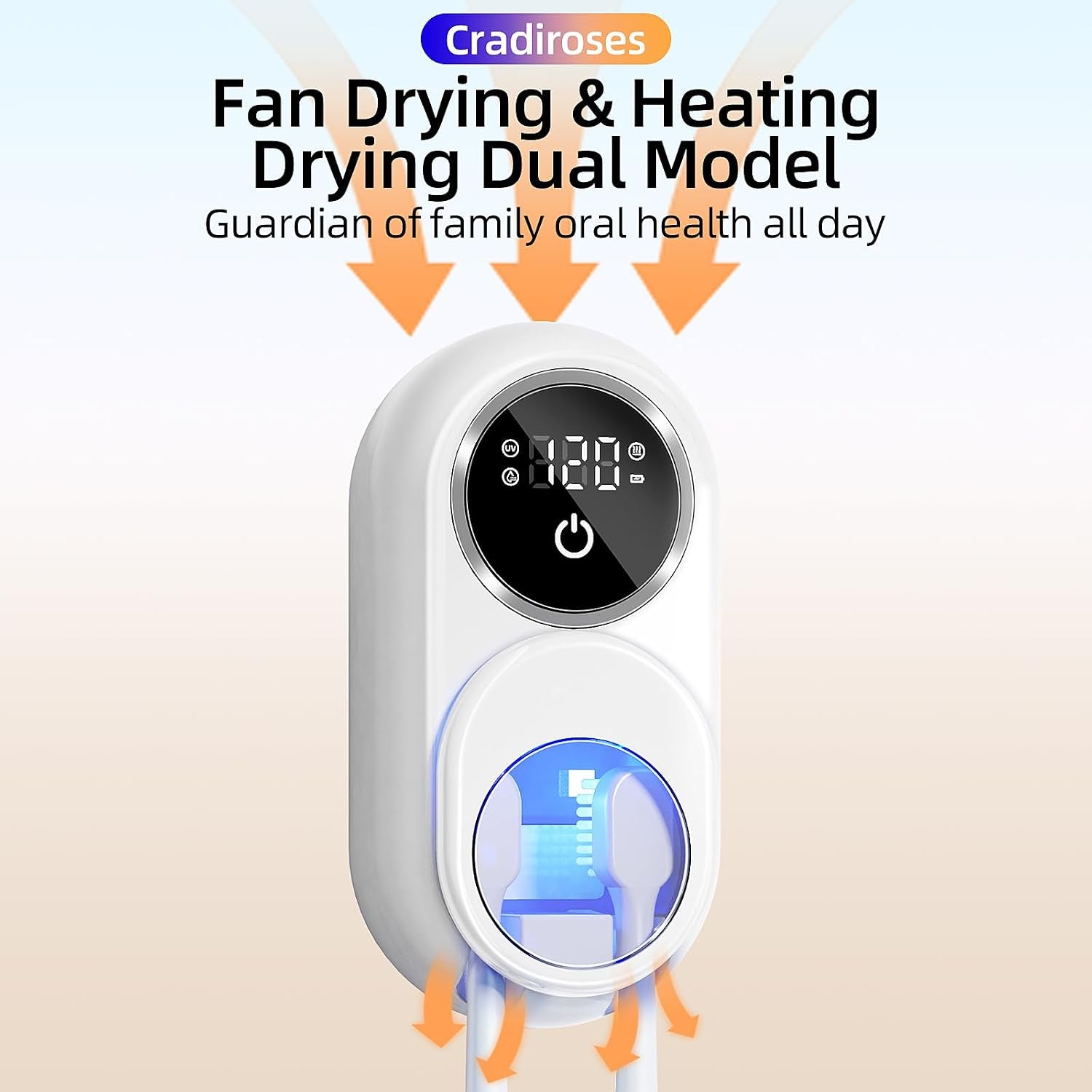 UV Toothbrush Sanitizer Holder for Bathroom, Wall Mounted Heated Drying