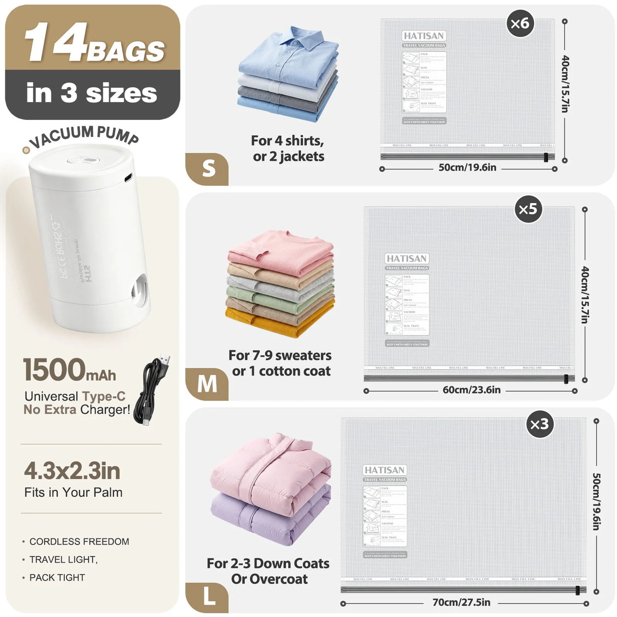14 Combo Vacuum Storage Bags with Electric Pump