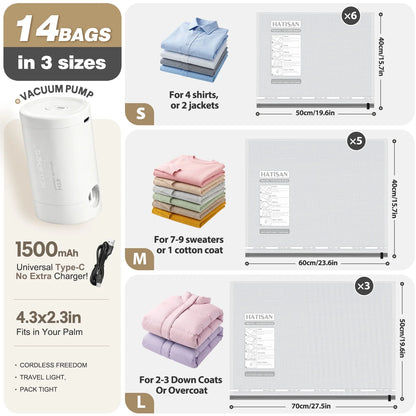 14 Combo Vacuum Storage Bags with Electric Pump